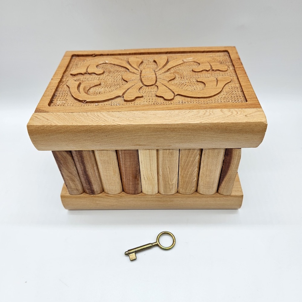 Handmade Wooden Secret Locking Jewelry Box Carved Pandora Red‎ Velvet Lining